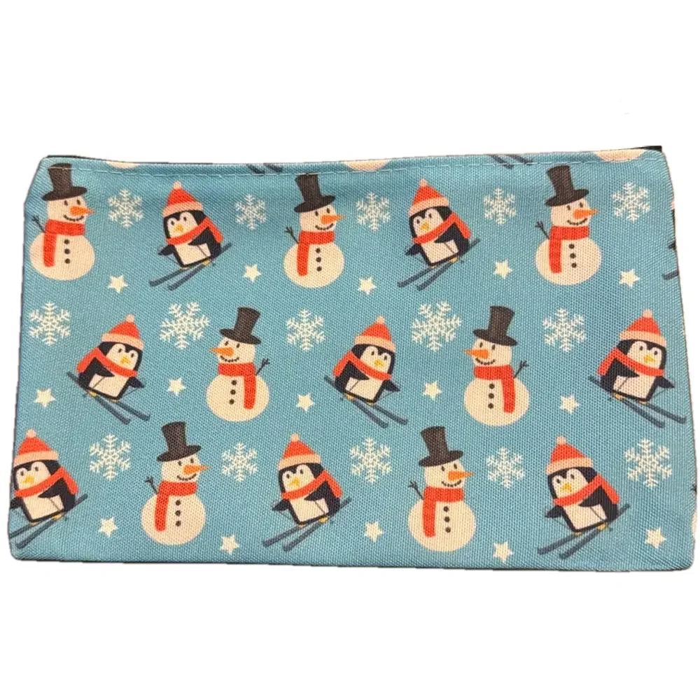2/$10 Holiday Snowman Skiing Penguin Cosmetic Makeup Bag With Zipper
